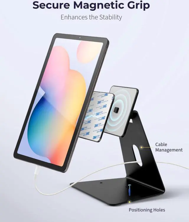 Alt view image 3 of 5 - Volcora Universal Magnetic Tablet Stand for Desk Wall Mount iPad Holder with Seperable Magnetic Board and Rotatable Back Panel, Heavy Duty, for Samsung Android Tablets, Kindle, Black