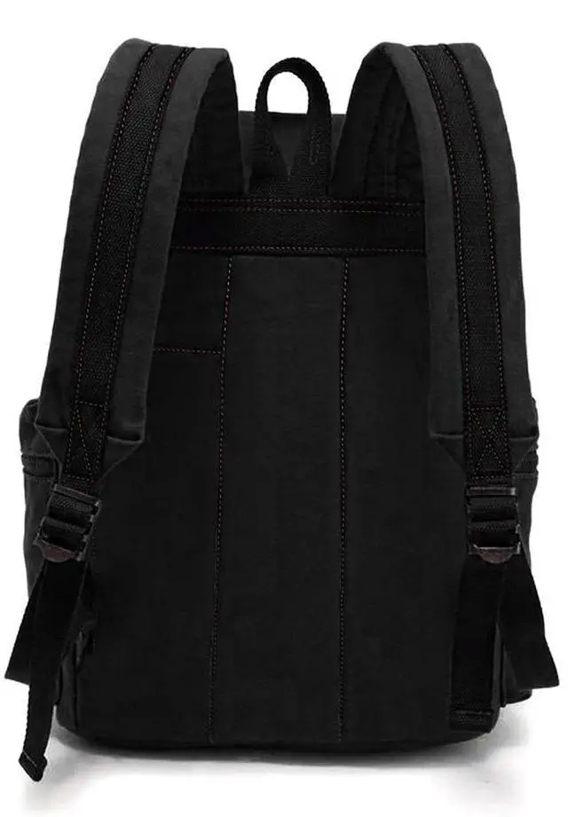 Alt view image 3 of 5 - HuaChen Vintage Canvas Backpack, Casual Daypack Travel Rucksack with Leather for Men Women, 14 Laptop Compartment & Hidden AntiTheft Pocket, Hiking/School - M32 Black