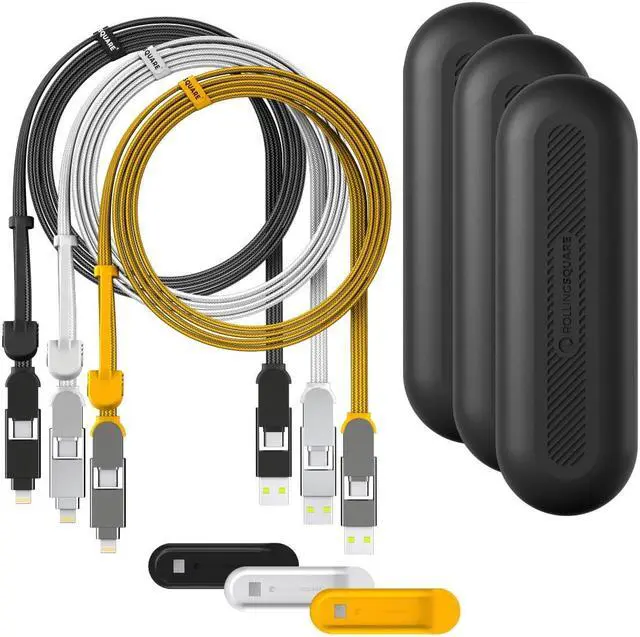 Main image of Rolling Square inCharge XL 6-in-1 Multi Charging Cable with 100W Ultra-Fast Charging Power, Portable USB and USB-C Cable, 6.5 Ft/2m, 3 Units Bundle