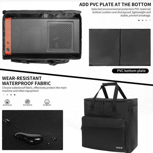 Alt view image 4 of 5 - AKOZLIN Desktop Gaming Computer Tower PC Carrying Case with Detachable Cart Travel Storage Bag for Host, Keyboard and Mouse with Portable Dolly Black