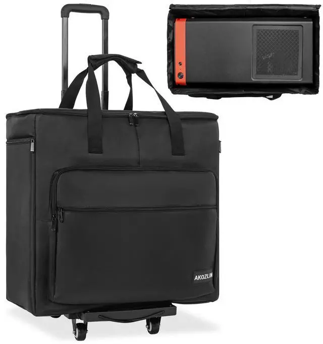 Main image of AKOZLIN Desktop Gaming Computer Tower PC Carrying Case with Detachable Cart Travel Storage Bag for Host, Keyboard and Mouse with Portable Dolly Black