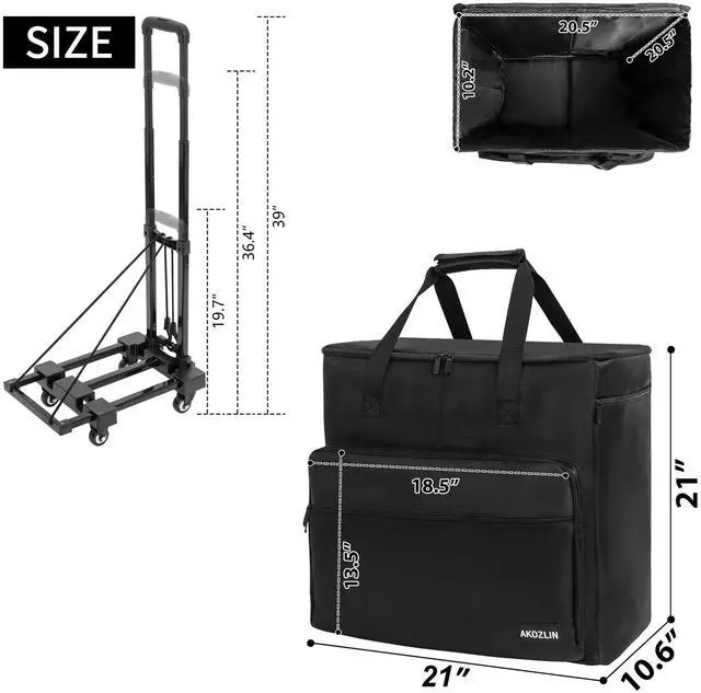 Alt view image 2 of 5 - AKOZLIN Desktop Gaming Computer Tower PC Carrying Case with Detachable Cart Travel Storage Bag for Host, Keyboard and Mouse with Portable Dolly Black