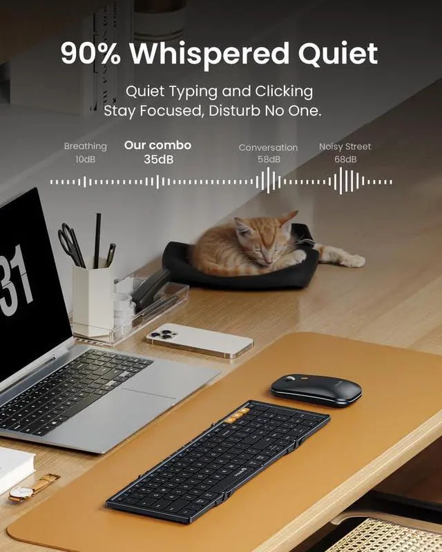 Alt view image 5 of 5 - ProtoArc Foldable Keyboard and Mouse, XKM01 True Full-Size Folding Keyboard Mouse Combo for Business and Travel, 2.4G+Dual Bluetooth Portable Mouse Keyboard for Laptop iPads Tablets - Black