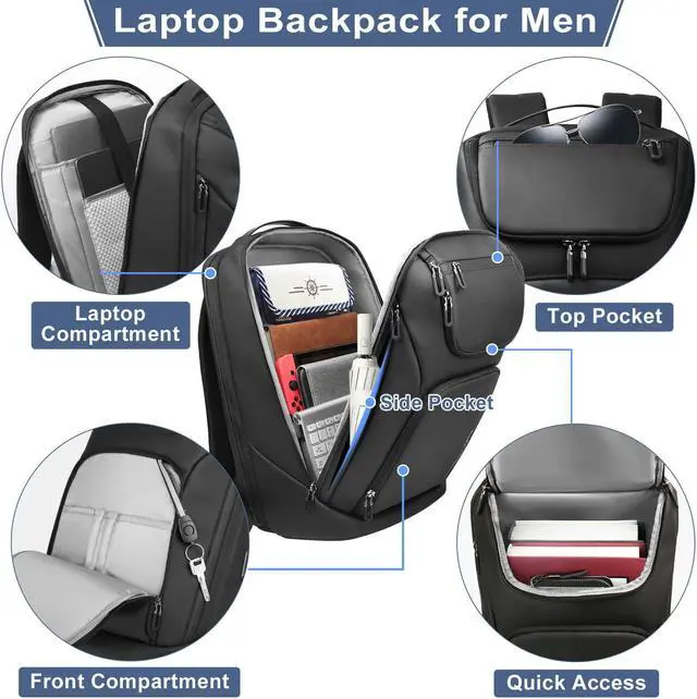 Alt view image 2 of 5 - hk Business Smart Backpack for Men Anti-Theft for 17.3 Inch Laptop with USB Charging Port Water-Resistant Large Durable Compact 30L for Travel College Work-Black