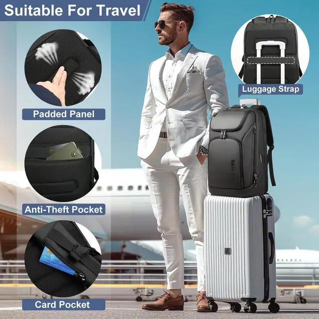 Alt view image 3 of 5 - hk Business Smart Backpack for Men Anti-Theft for 17.3 Inch Laptop with USB Charging Port Water-Resistant Large Durable Compact 30L for Travel College Work-Black