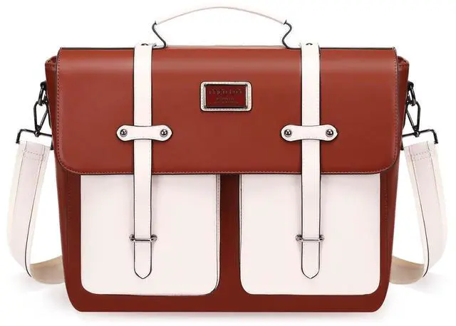 Main image of MOSISO Laptop Bag for Women, 15-15.6 inch Laptop Backpack Messenger Shoulder Bag with Front 2 Pockets for Business, Travel, Work, Office, Brown