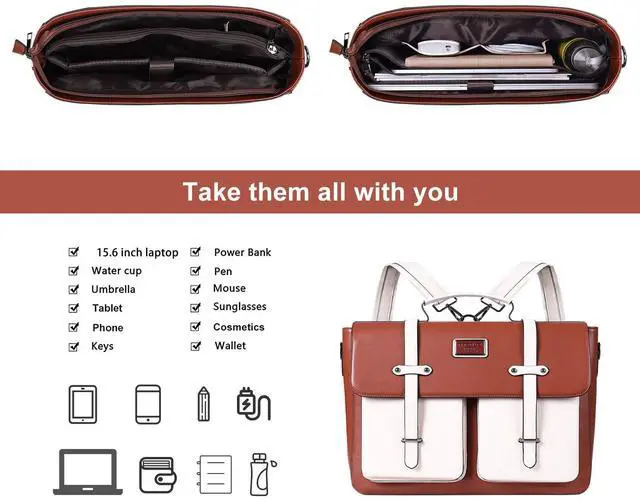 Alt view image 2 of 5 - MOSISO Laptop Bag for Women, 15-15.6 inch Laptop Backpack Messenger Shoulder Bag with Front 2 Pockets for Business, Travel, Work, Office, Brown
