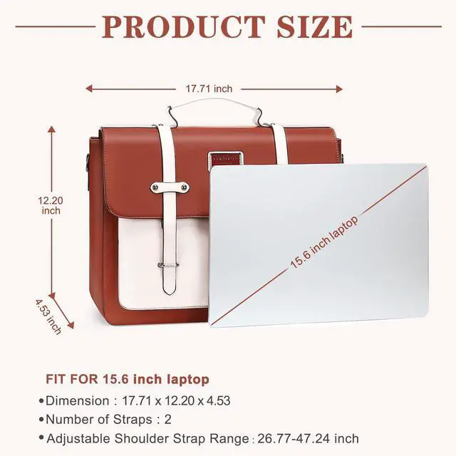 Alt view image 4 of 5 - MOSISO Laptop Bag for Women, 15-15.6 inch Laptop Backpack Messenger Shoulder Bag with Front 2 Pockets for Business, Travel, Work, Office, Brown