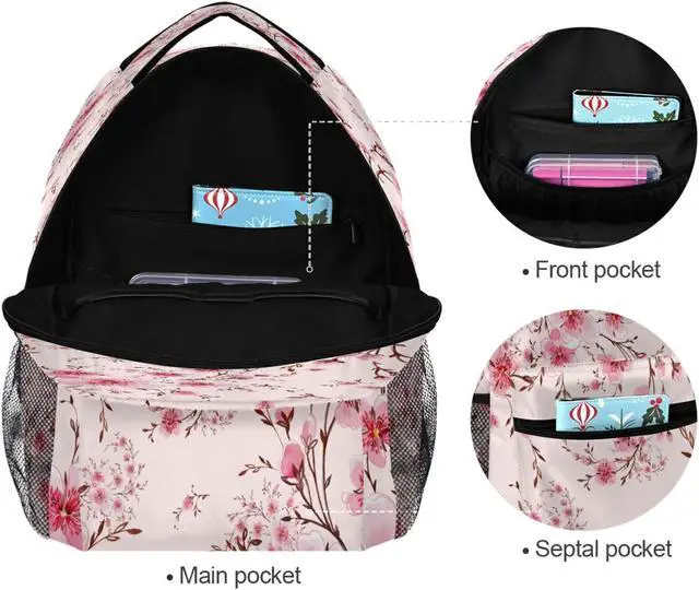 Alt view image 5 of 5 - ALAZA Pink Cherry Blossom Flowers Floral Large Backpack,unisex Girls kids School Bookbags Daypack Bag,Water Resistant Personalized Laptop iPad Tablet Children Backpack Travel School Bag