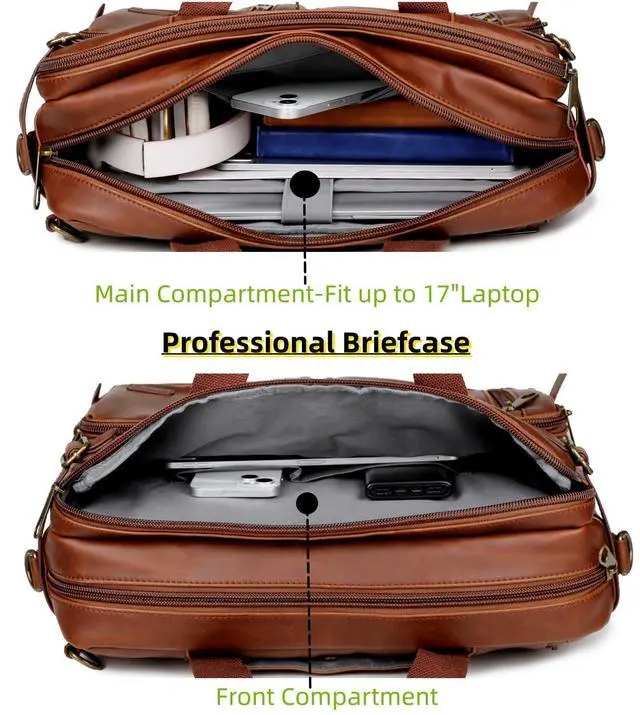 Alt view image 3 of 4 - Baosha Leather Laptop Briefcase Backpack Hybrid Large 17 inch Laptop bag Travel Carry on Backpack Vintage for Men HB-22 (Brown)