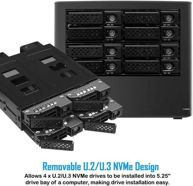 Alt view image 2 of 5 - Kingwin U.2/U.3 NVMe Mobile Rack Cage with Oculink Connector for 5.25" Bay - Support PCIe 4.0 Hot-Swappable SSD Enclosure for Seamless Data Transfer and Storage Expansion