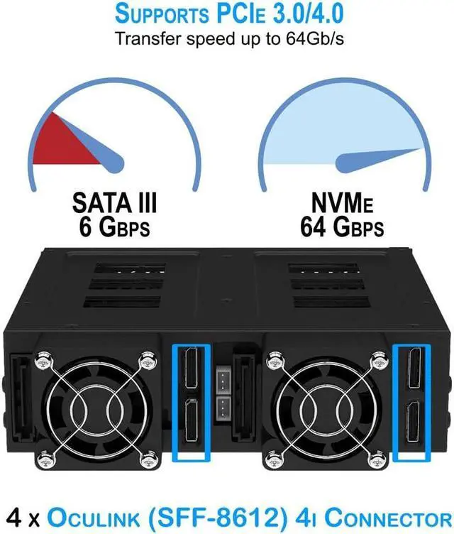 Alt view image 3 of 5 - Kingwin U.2/U.3 NVMe Mobile Rack Cage with Oculink Connector for 5.25" Bay - Support PCIe 4.0 Hot-Swappable SSD Enclosure for Seamless Data Transfer and Storage Expansion