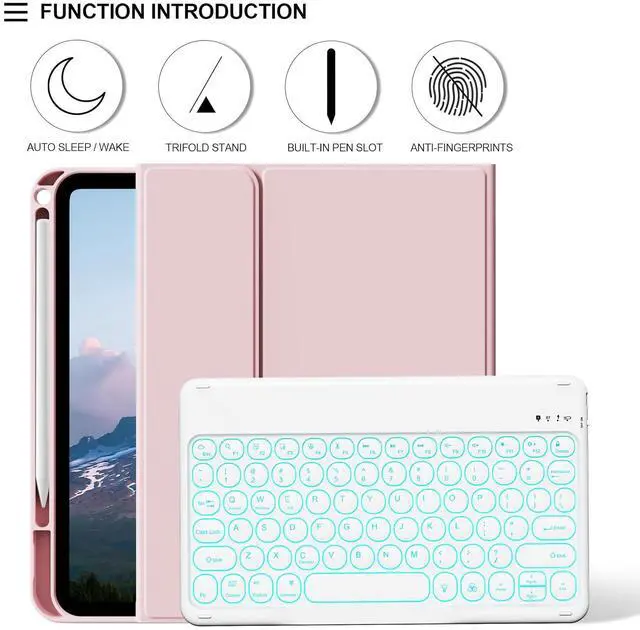 Alt view image 3 of 5 - BQDIYOO for iPad 11th 10th Generation Case with Keyboard 2025 2022, 11 inch A16/10.9" 7 Color Backlit Wireless Detachable Keyboard Case with Pencil Holder, Auto Sleep/Wake Tablet Cover, Pink
