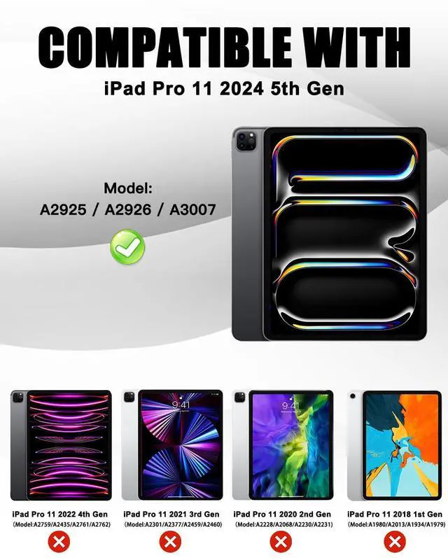 Alt view image 2 of 5 - BRAECN Case for iPad Pro 11-Inch (M4) 2024, Heavy Duty Silicone Cover with Screen Protector, Pencil Holder, Shoulder Strap, 360deg Rotating Handle Grip, Stable Kickstand for iPad Pro 11 2024, Black