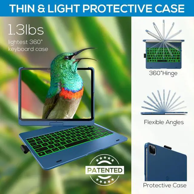Alt view image 4 of 5 - typecase Touch Keyboard Case for iPad Air 11-inch (M3 2025 / M2 2024)& iPad Pro 11(4th/3rd/2nd/1st Gen): Multi-Touch Trackpad&11 Colors Backlight&360°Rotatable for iPad Air 5th & 4th Gen,Pacific Blue