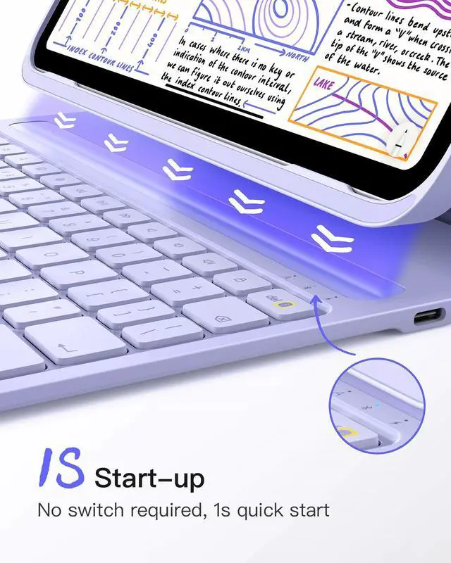 Alt view image 4 of 5 - Inateck for iPad 10th/11th Gen Case with Keyboard, Keyboard with Pen Holder for iPad 11th(2025 11" A16)/10th Gen(2022 10.9"), Air 11" M3/M2 (2025/2024), Air 5/4, Pro 11 4/3/2/1,AirTap Purple