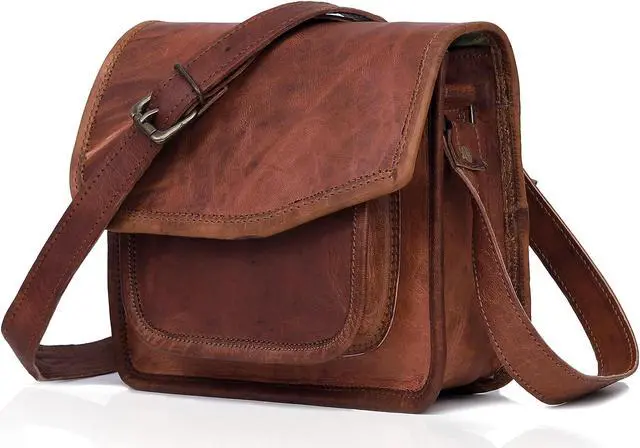 Alt view image 2 of 5 - cuero 11 inch Small Handmade Crossbody Shoulder Genuine Leather iPad/Tablet Travel Work Vintage Messenger Bag For 10.5 inch iPad Pro for Women & Men - Gift for Him Her