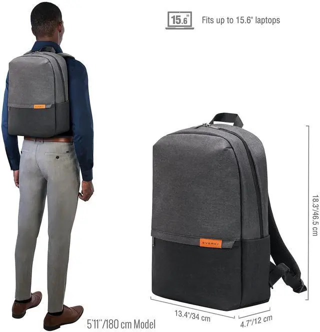 Alt view image 3 of 5 - Everki Light Laptop Backpack with Hidden Pocket 15.6-Inch - Durable Mens Work Back Pack, Business Travel Backpack, College Laptop Bookbag for Men & Women, Work Office Back Pack, (EKP106) Charcoal