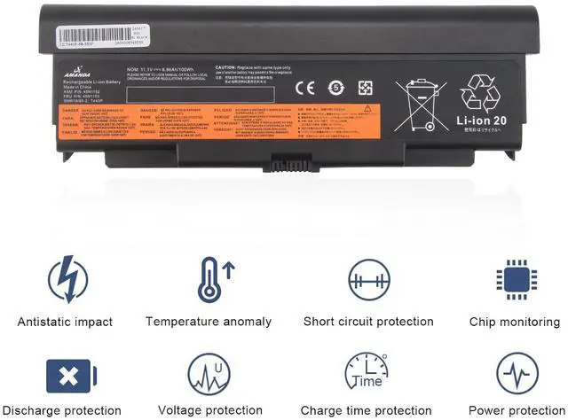 Alt view image 2 of 5 - A AMANDA 9 Cell 57++ New Battery Replacement for Lenovo ThinkPad T440P T540P W540 W541 L440 L540 45N1152 45N1153 0C52864 11.1V 8960mAH1
