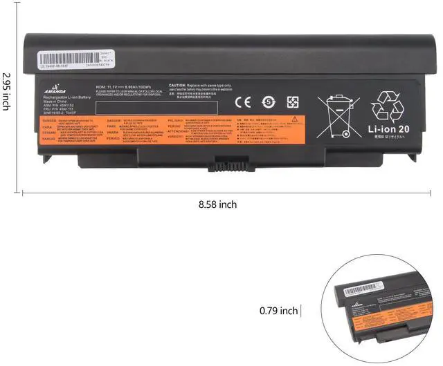 Alt view image 3 of 5 - A AMANDA 9 Cell 57++ New Battery Replacement for Lenovo ThinkPad T440P T540P W540 W541 L440 L540 45N1152 45N1153 0C52864 11.1V 8960mAH1