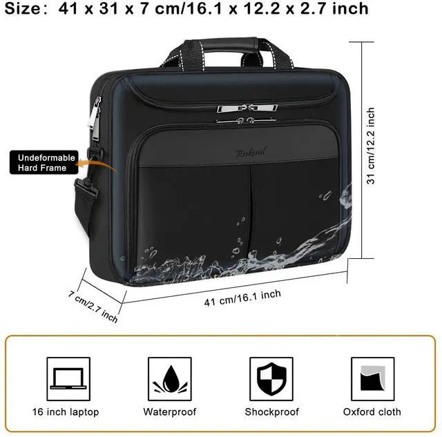 Alt view image 5 of 5 - Enkinil 15.6-16.2 inch Waterproof Protective Laptop Messenger Briefcase with Adjustable Shoulder Strap Men Women Travel/Business Bag Compatible with Macbook Pro 16 inch A2141/A2485