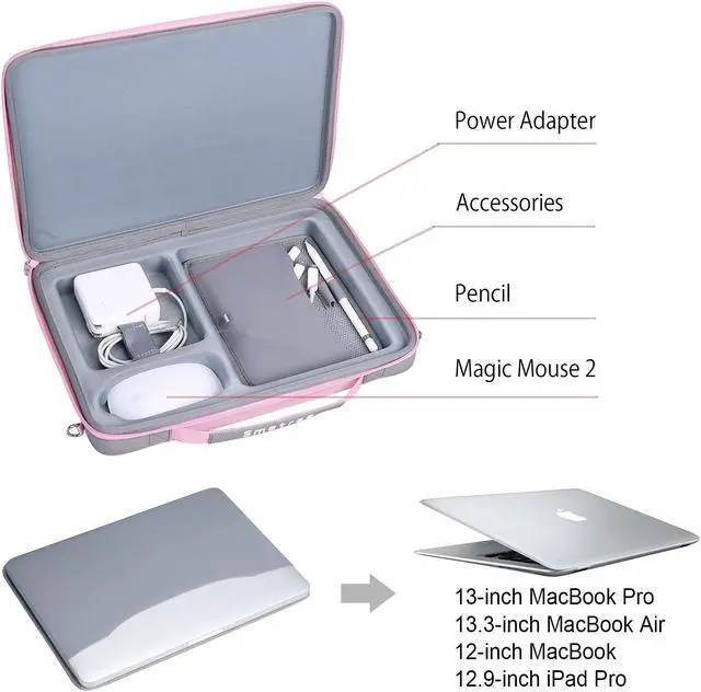 Alt view image 2 of 5 - Smatree Hard Shell Carrying Case Compatible for 13inch MacBook Air M4 2025/2024/2022 A3313/A2681, 13inch iPad Air M3 2025,iPad Pro M4 2024, MacBook Pro 2024/2023 A2918/A2992/A2779 14inch, Pink
