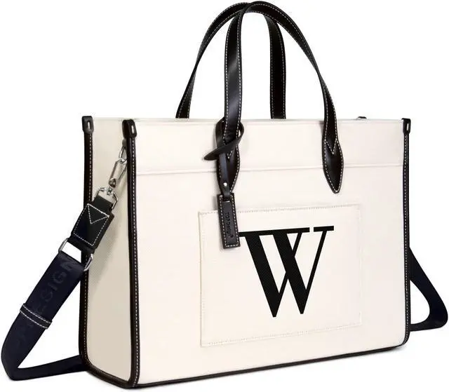 Main image of TOPDesign Initial Laptop Tote Bag for Women, Stylish Canvas Bag for 15.6 Inch Computer, Personalized Monogrammed Work Purse, Large Casual Business Briefcase, Office Handbag, Perfect Gifts for Her