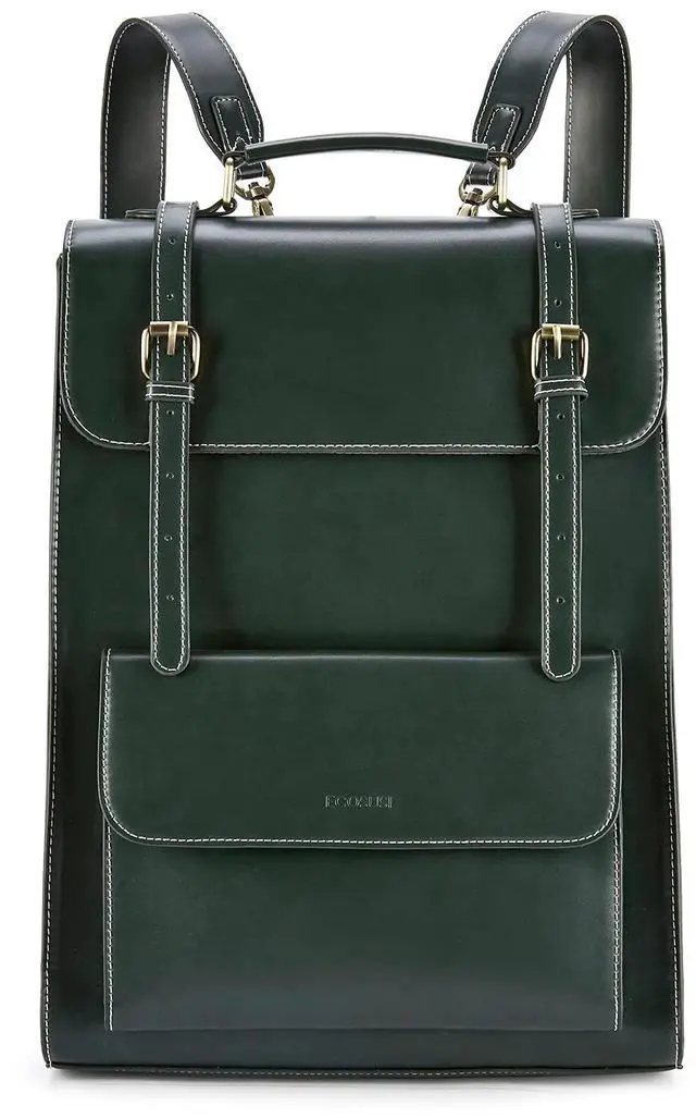 Main image of ECOSUSI Laptop Backpack for Women PU Leather Backpack Vintage for Laptop 15.6 inches Computer Bag College Bookbag, Green