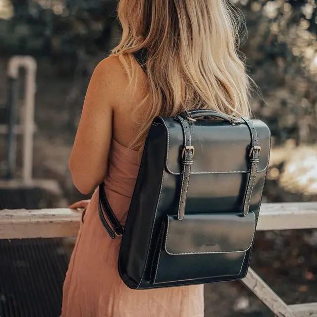 Alt view image 2 of 5 - ECOSUSI Laptop Backpack for Women PU Leather Backpack Vintage for Laptop 15.6 inches Computer Bag College Bookbag, Green