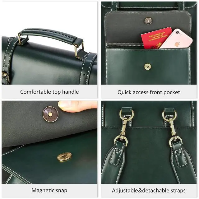 Alt view image 5 of 5 - ECOSUSI Laptop Backpack for Women PU Leather Backpack Vintage for Laptop 15.6 inches Computer Bag College Bookbag, Green