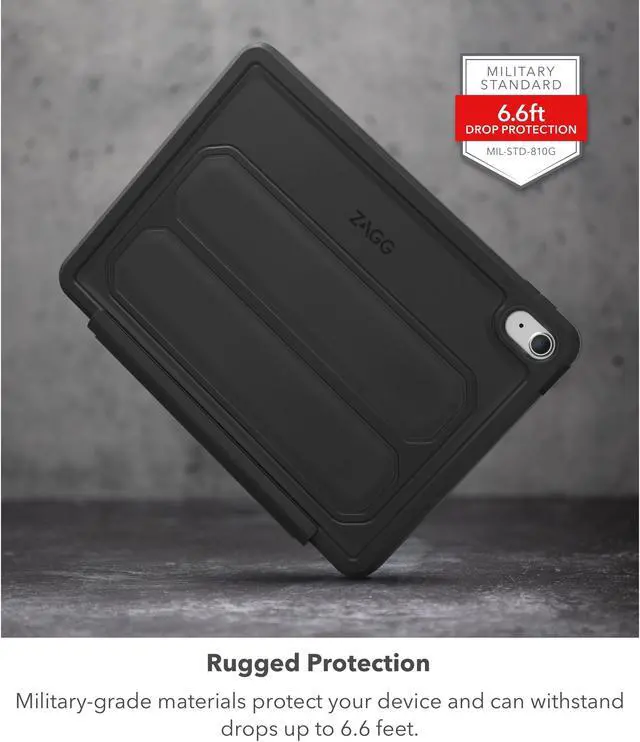 Alt view image 2 of 5 - ZAGG Rugged Book iPad 11" (A16)/ 10.9" (Gen 10) Case - Durable Wireless Keyboard Case, Military-Grade Drop Protection, Multi-Device Pairing, Detachable Backlit Keyboard, Black