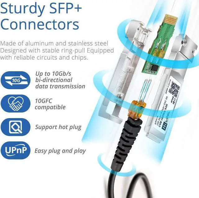 Alt view image 3 of 5 - 4 Pack SFP+ Cable, 10G SFP+ DAC, 1M(3.3ft), Passive Direct Attach Copper Twinax Cable for Cisco SFP-H10GB-CU1M, Ubiquiti UniFi UC-DAC-SFP+, Meraki, Mikrotik, Intel, Fortinet, Netgear