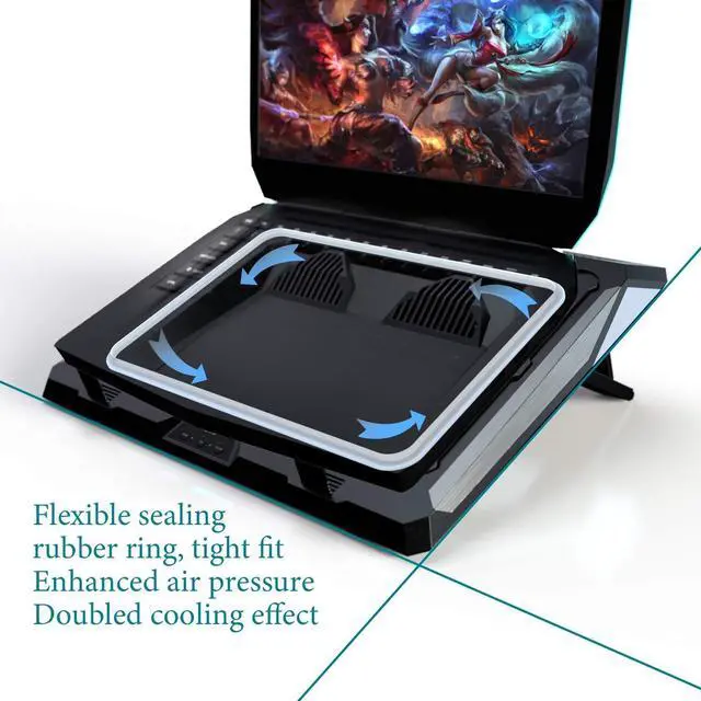 Alt view image 3 of 5 - IETS GT300 Double Blower Laptop Cooling Pad for 14-17 Inch Gaming Laptop, Cooler Pad with Dust Filter, Flexible Rubber Ring, Colorful Lights,Adjustable Mount Stand,Third Gear Speed
