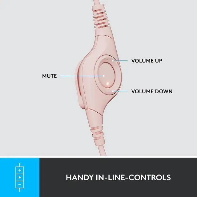 Alt view image 4 of 5 - Logitech Headset H390 Wired Headset W/Mic for PC, Stereo Headphones with Noise Cancelling Microphone, USB, in-Line Controls, Works W/, PC Headset, W/Pouch and Cloth, Bulk Packaging, 2 Pack (Rose)