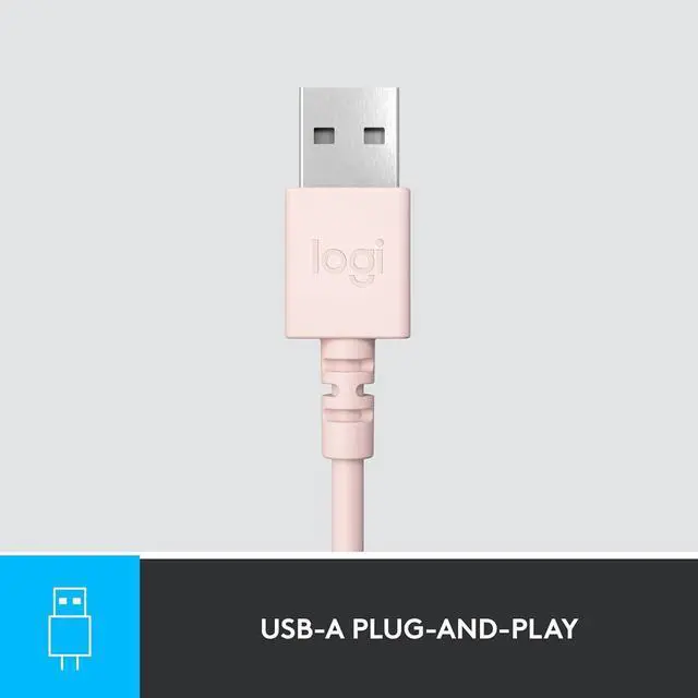 Alt view image 5 of 5 - Logitech Headset H390 Wired Headset W/Mic for PC, Stereo Headphones with Noise Cancelling Microphone, USB, in-Line Controls, Works W/, PC Headset, W/Pouch and Cloth, Bulk Packaging, 2 Pack (Rose)