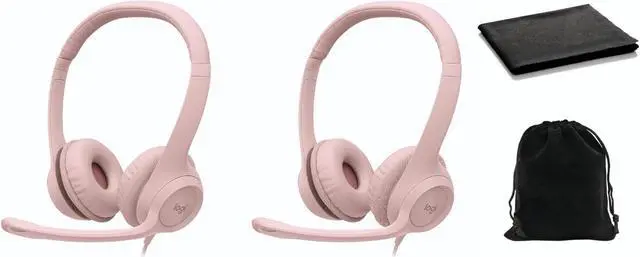 Main image of Logitech Headset H390 Wired Headset W/Mic for PC, Stereo Headphones with Noise Cancelling Microphone, USB, in-Line Controls, Works W/, PC Headset, W/Pouch and Cloth, Bulk Packaging, 2 Pack (Rose)