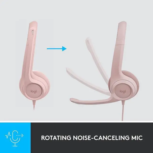 Alt view image 3 of 5 - Logitech Headset H390 Wired Headset W/Mic for PC, Stereo Headphones with Noise Cancelling Microphone, USB, in-Line Controls, Works W/, PC Headset, W/Pouch and Cloth, Bulk Packaging, 2 Pack (Rose)