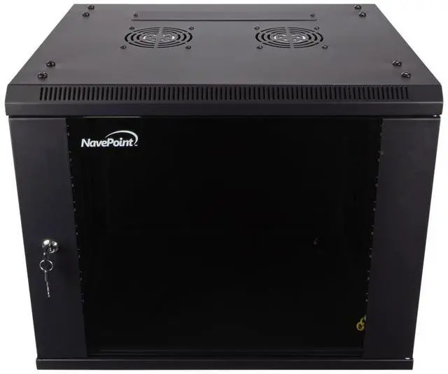 Main image of NavePoint 9U Server Cabinet Wall Mount Rack Enclosure Includes 2 Fans, Locking Glass Door, Removable Side Panels  9U Network Cabinet 17.7 Deep, 19 Inch Server Rack for IT and A/V Equipment