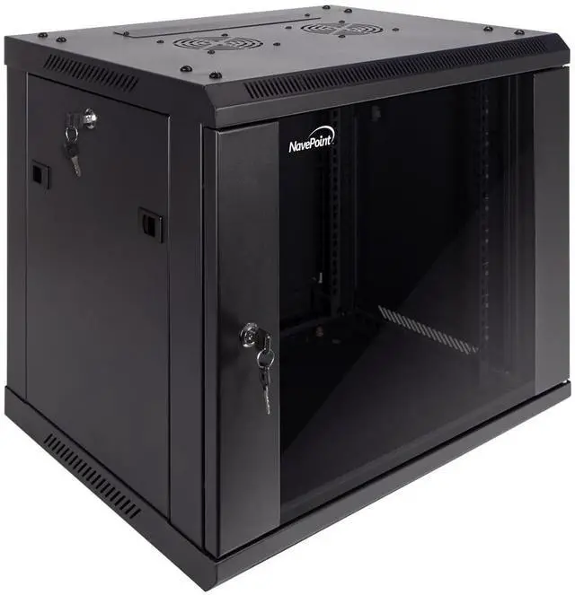 Alt view image 5 of 5 - NavePoint 9U Server Cabinet Wall Mount Rack Enclosure Includes 2 Fans, Locking Glass Door, Removable Side Panels  9U Network Cabinet 17.7 Deep, 19 Inch Server Rack for IT and A/V Equipment