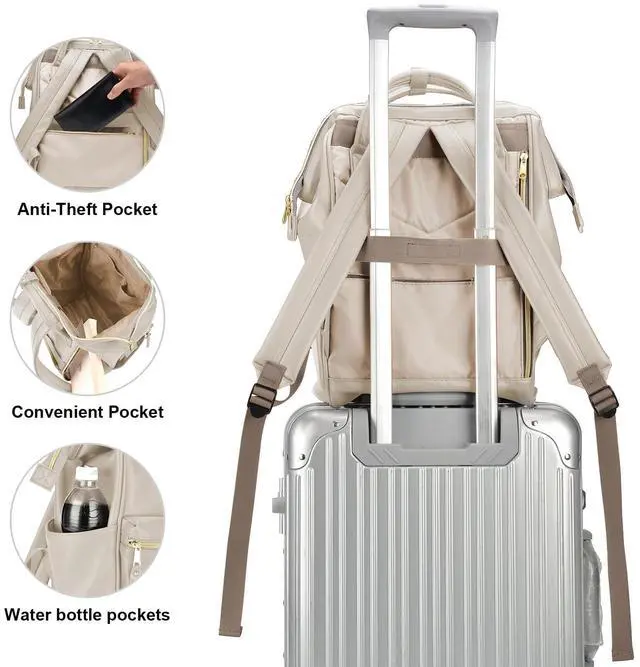 Alt view image 4 of 5 - Kah&Kee Leather Backpack for Women and Men 15-inch Laptop Bag | Teacher Professional, Diaper Bag Backpack, Ideal for Work, School, Nurse, College & Travel (Ivory II, Medium)