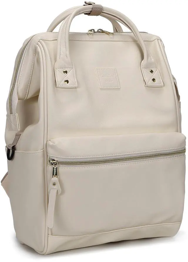 Main image of Kah&Kee Leather Backpack for Women and Men 15-inch Laptop Bag | Teacher Professional, Diaper Bag Backpack, Ideal for Work, School, Nurse, College & Travel (Ivory II, Medium)