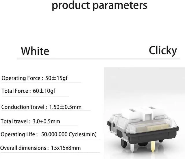 Alt view image 2 of 5 - Mciepny Kailh Choc Low Profile White Clicky Switch, 5-Pin 50gf 1350 Chocolate Switch,RGB SMD,for Mechanical Gaming Keyboard (Choc White 90pcs)