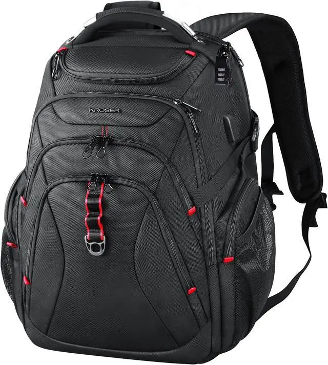Main image of KROSER Travel Laptop Backpack 17.3 Inch XL Computer Backpack with Hard Shell Saferoom RFID Pockets Water-Repellent Business College Daypack Stylish Bag for Men/Women-Black