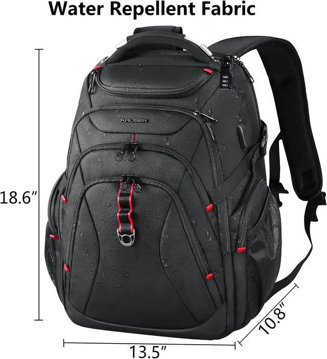 Alt view image 2 of 5 - KROSER Travel Laptop Backpack 17.3 Inch XL Computer Backpack with Hard Shell Saferoom RFID Pockets Water-Repellent Business College Daypack Stylish Bag for Men/Women-Black