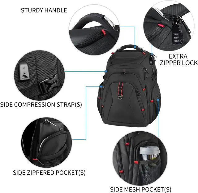 Alt view image 4 of 5 - KROSER Travel Laptop Backpack 17.3 Inch XL Computer Backpack with Hard Shell Saferoom RFID Pockets Water-Repellent Business College Daypack Stylish Bag for Men/Women-Black