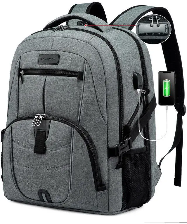Main image of LOVEVOOK 17 inch DarkGrey Travel Laptop Backpack with USB Charging Port, Anti-Theft, Waterproof, Large Computer Business Backpack for Men, College Students