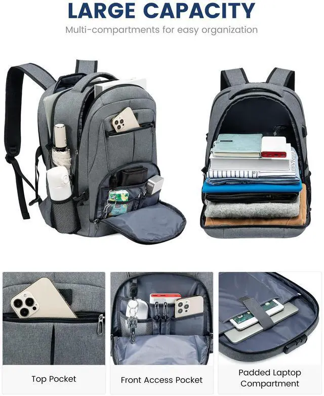 Alt view image 2 of 5 - LOVEVOOK 17 inch DarkGrey Travel Laptop Backpack with USB Charging Port, Anti-Theft, Waterproof, Large Computer Business Backpack for Men, College Students