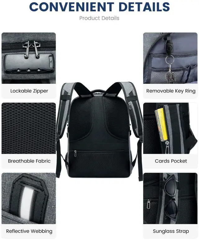 Alt view image 5 of 5 - LOVEVOOK 17 inch DarkGrey Travel Laptop Backpack with USB Charging Port, Anti-Theft, Waterproof, Large Computer Business Backpack for Men, College Students