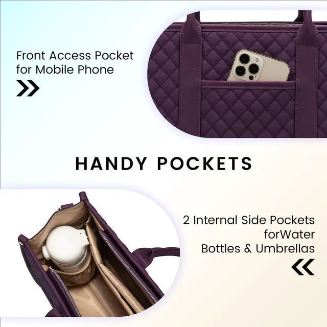 Alt view image 4 of 5 - LOVEVOOK Laptop Bags for Women, 15.6 inch Waterproof Work Tote Bag with Clutch, Professional Teacher Computer Purse Lightweight Shoulder Bag Travel, Quilted Purple