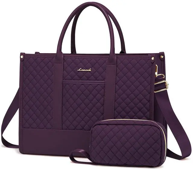 Main image of LOVEVOOK Laptop Bags for Women, 15.6 inch Waterproof Work Tote Bag with Clutch, Professional Teacher Computer Purse Lightweight Shoulder Bag Travel, Quilted Purple